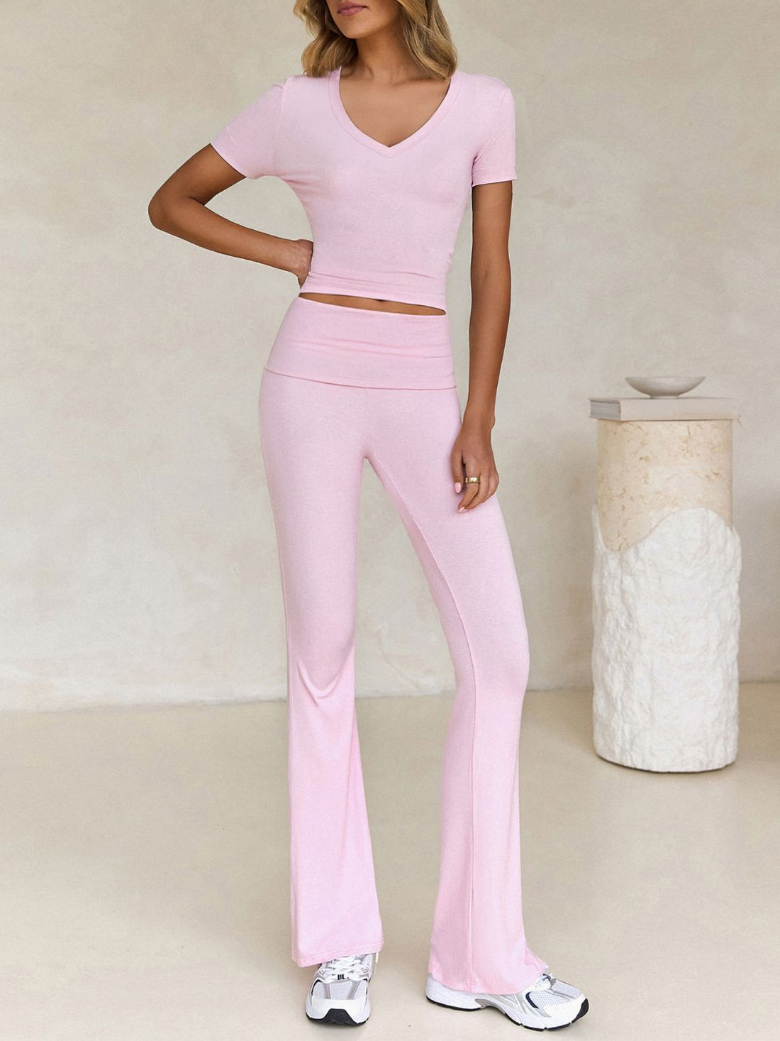 V-Neck Top and Bootcut Leggings Set